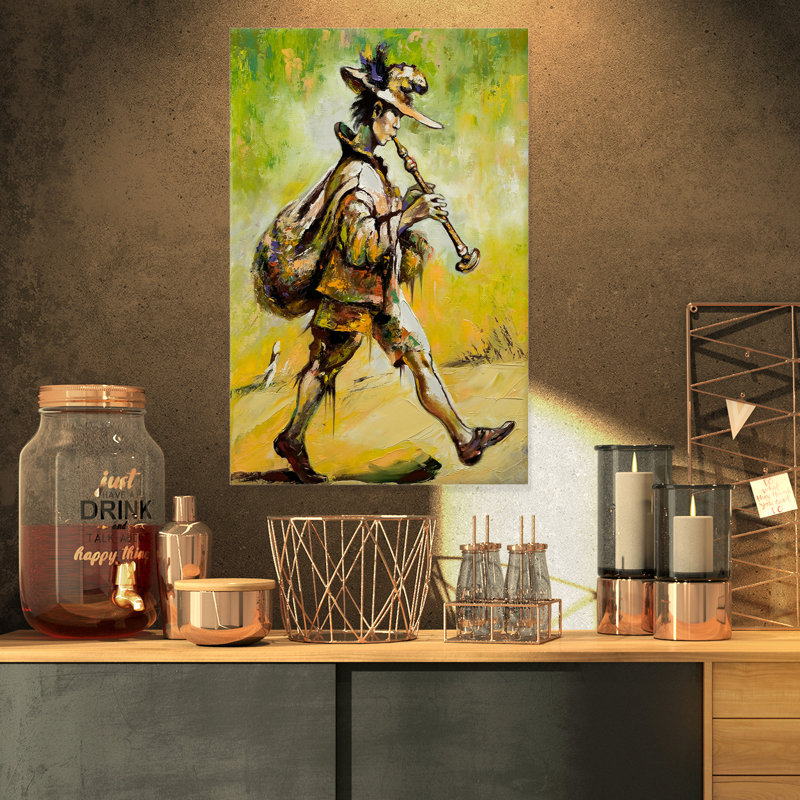 Designart Wandering Troubadour With Pipe Music Painting Print On