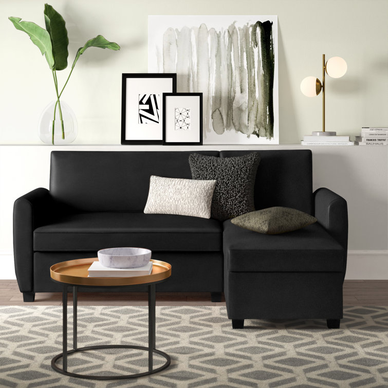 Mercury Row Morrisey 81 5 Wide Faux Leather Reversible Sleeper Sofa Chaise Reviews Wayfair