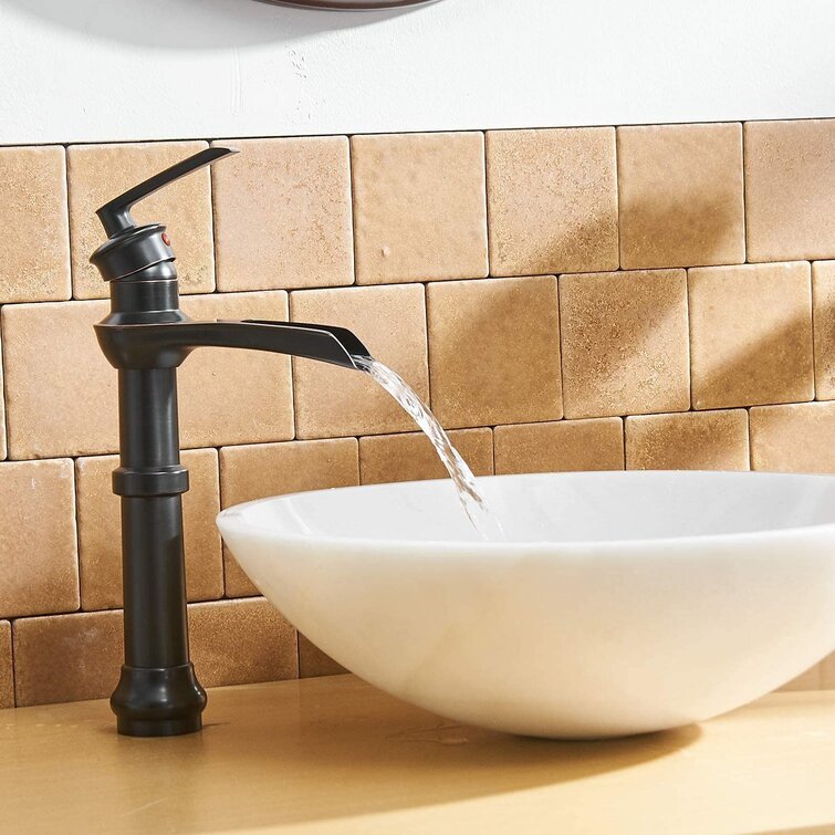 Deck Mount Bathroom Sink Basin Widespread Waterfall Glass Spout Mixer Faucet Tap