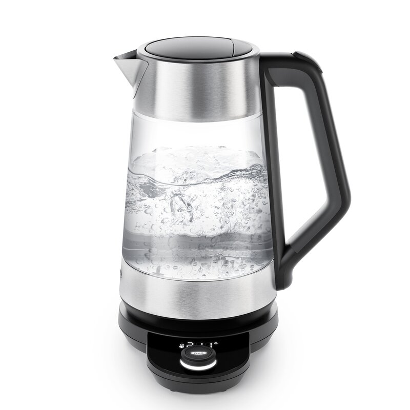 oxo on cordless glass adjustable temperature electric kettle