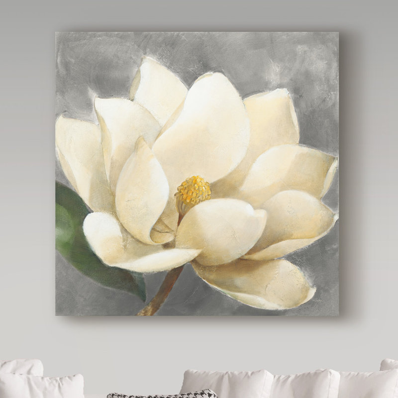 Trademark Art Magnolia Blossom On Gray Acrylic Painting Print On