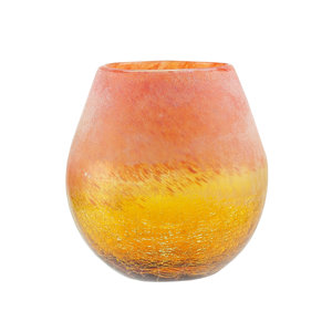 Crackled and Coral Frosted Hand Blown Glass Vase