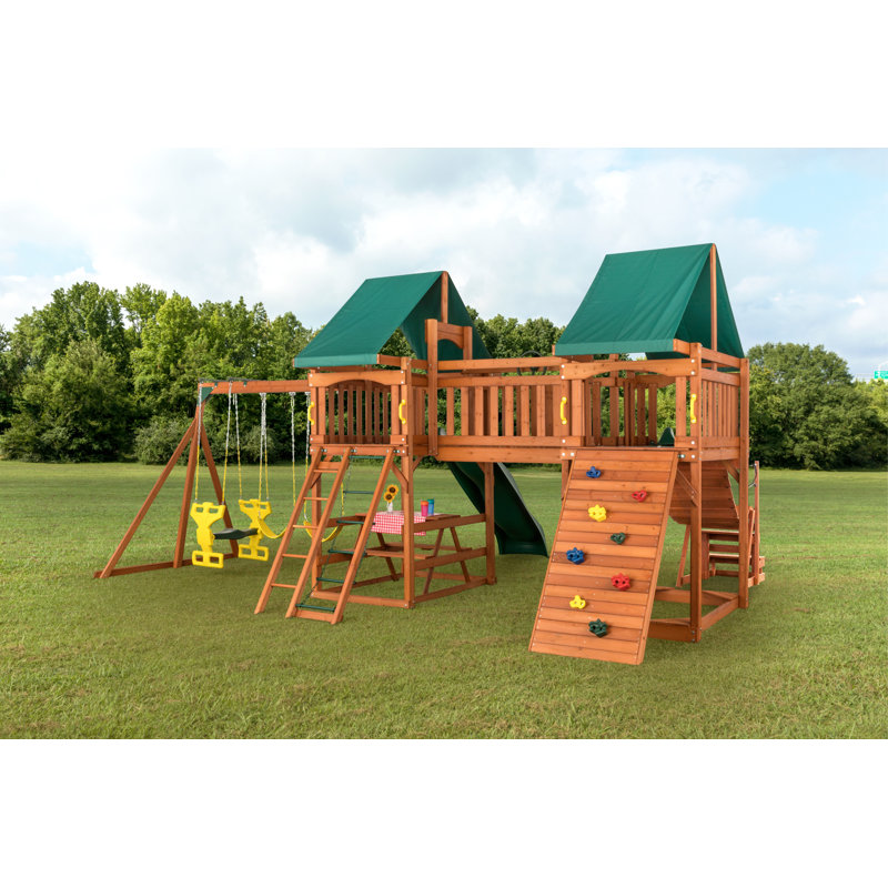 jungle fun complete wooden swing set