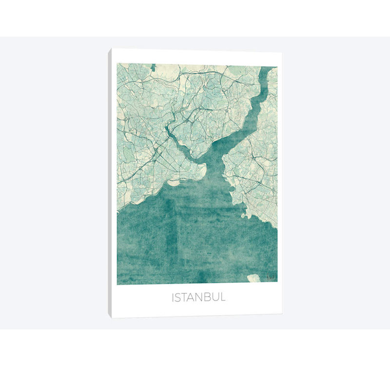 East Urban Home Istanbul Vintage Blue Watercolor Urban Blueprint Map Graphic Art Print On Canvas Wayfair Ca