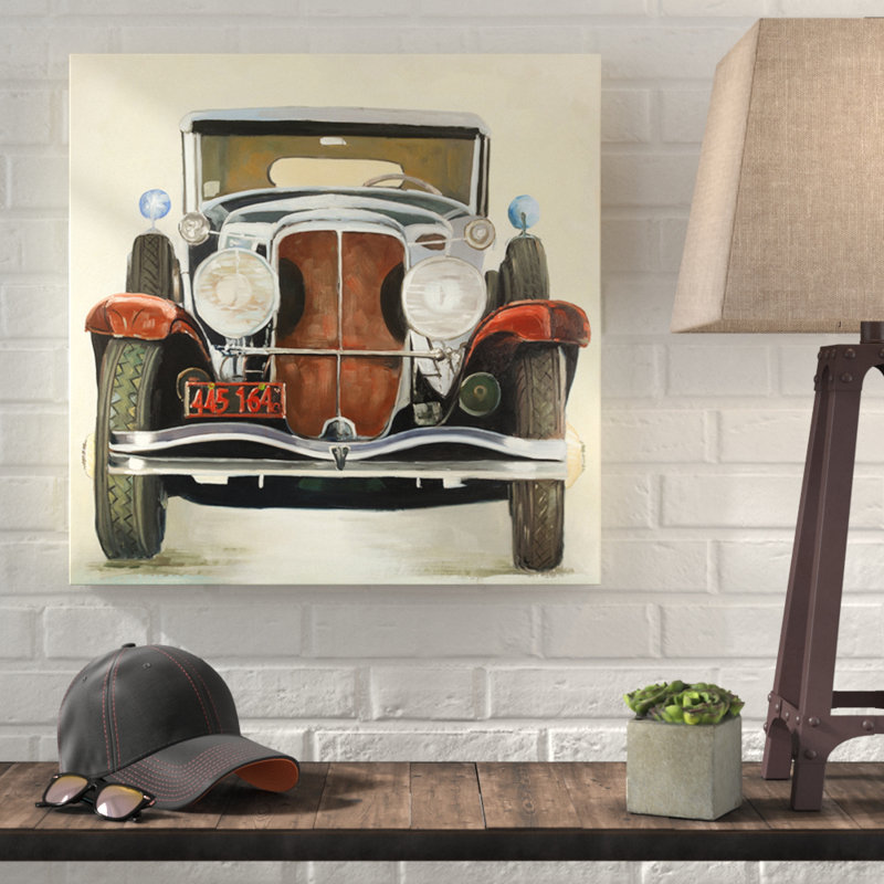 Williston Forge Vintage Luxury Car Oil Painting Print On Wrapped