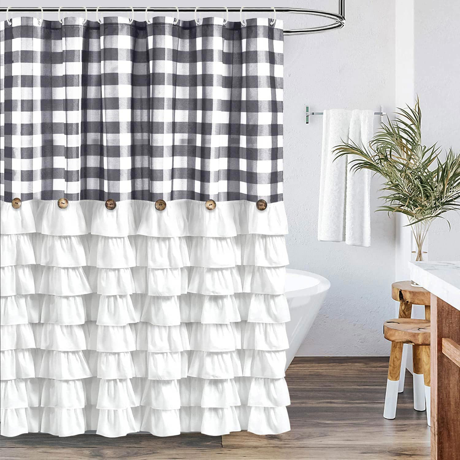 Gracie Oaks Farmhouse Shower Curtain Set With 12 Hooks 72 X 72Inch Gray