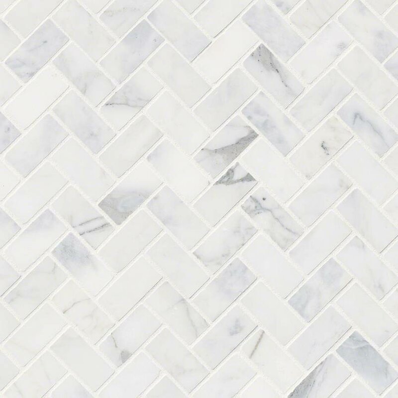 Calacatta Herringbone Marble Mosaic Tile in White