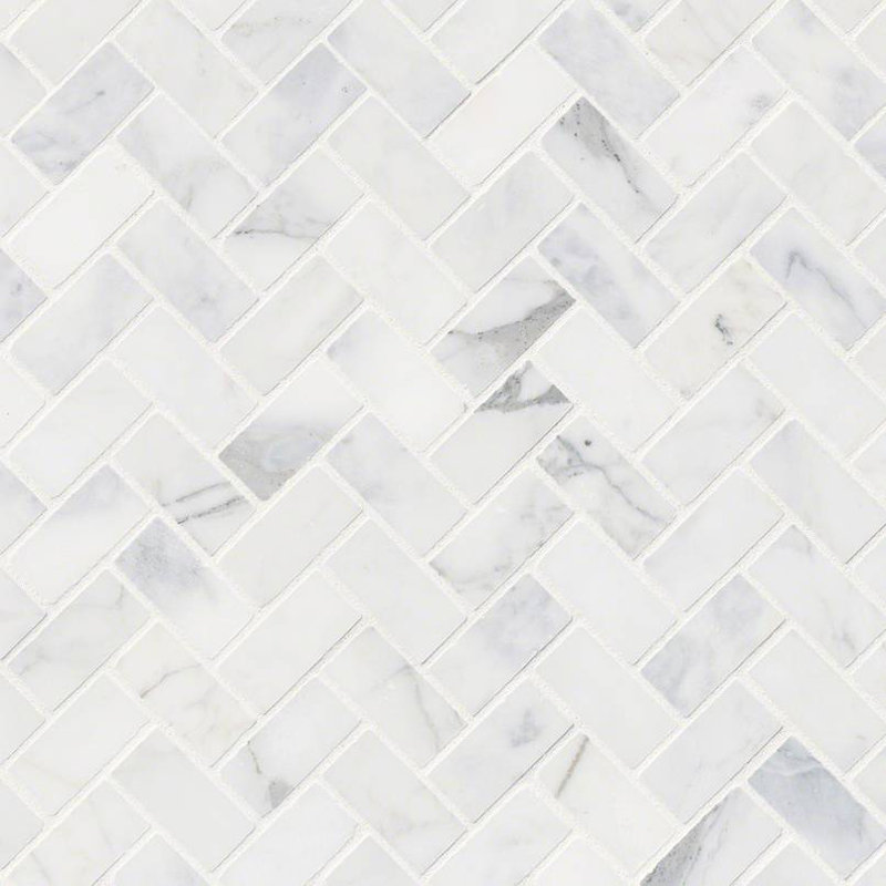 Calacatta Herringbone Marble Mosaic Tile in White