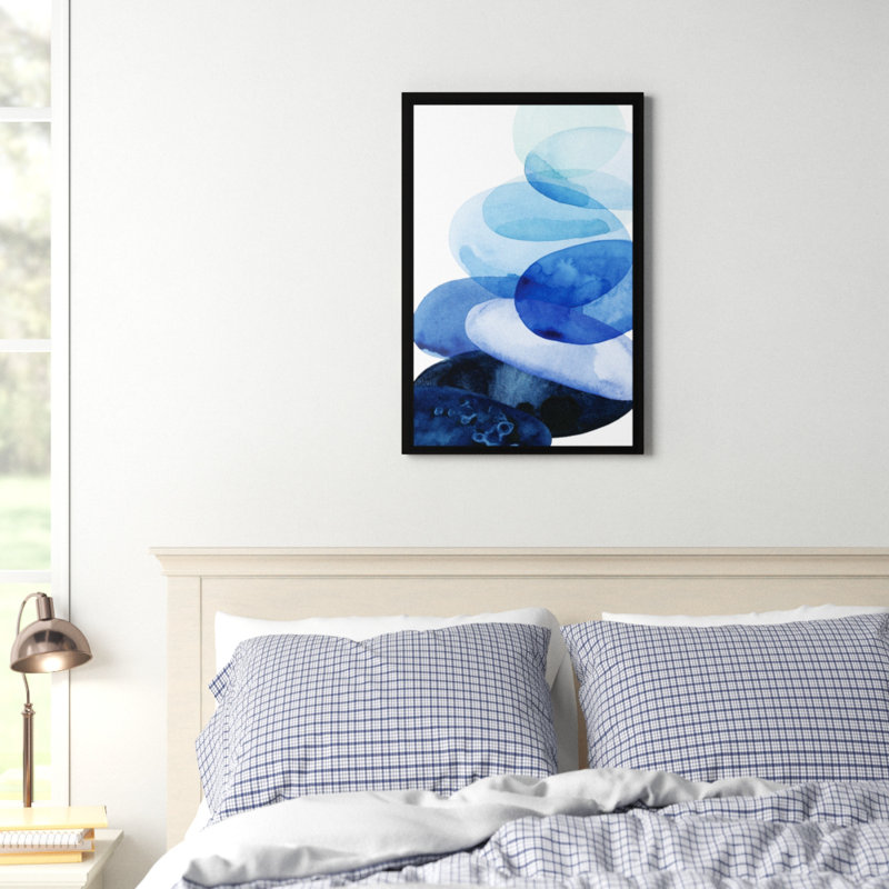 Three Posts Teen River Worn Pebbles I Framed Watercolor Painting