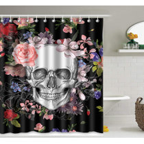 Skeleton in Mexican Flowers Fabric Shower Curtain Bathroom Waterproof 71*71 inch 
