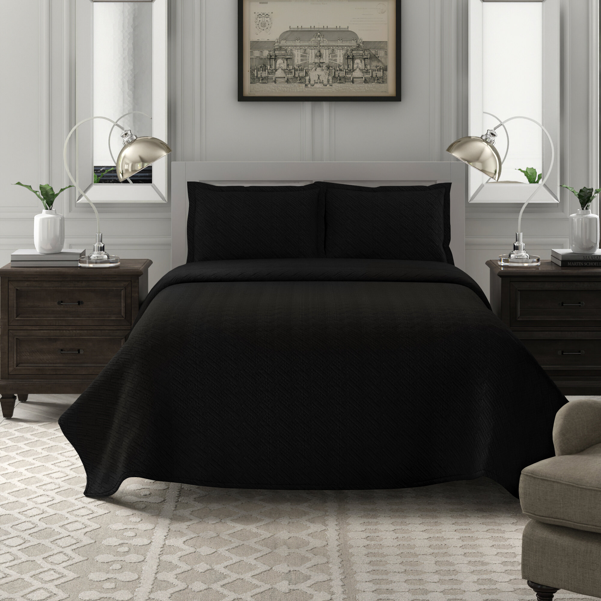 Greyleigh Haddam Black Deep Sea Garnet Ivory Linen Mandarin Navy Blue Sage Silver White Peach Standard Cotton 330 Tc Traditional 3 Piece Coverlet Bedspread Set Reviews Wayfair