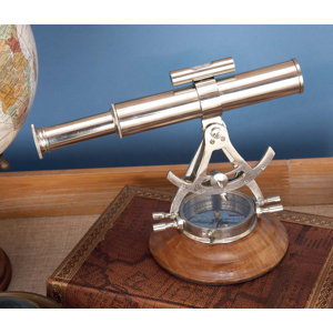 Brass Wood Alidade Compass and Decorative Telescope