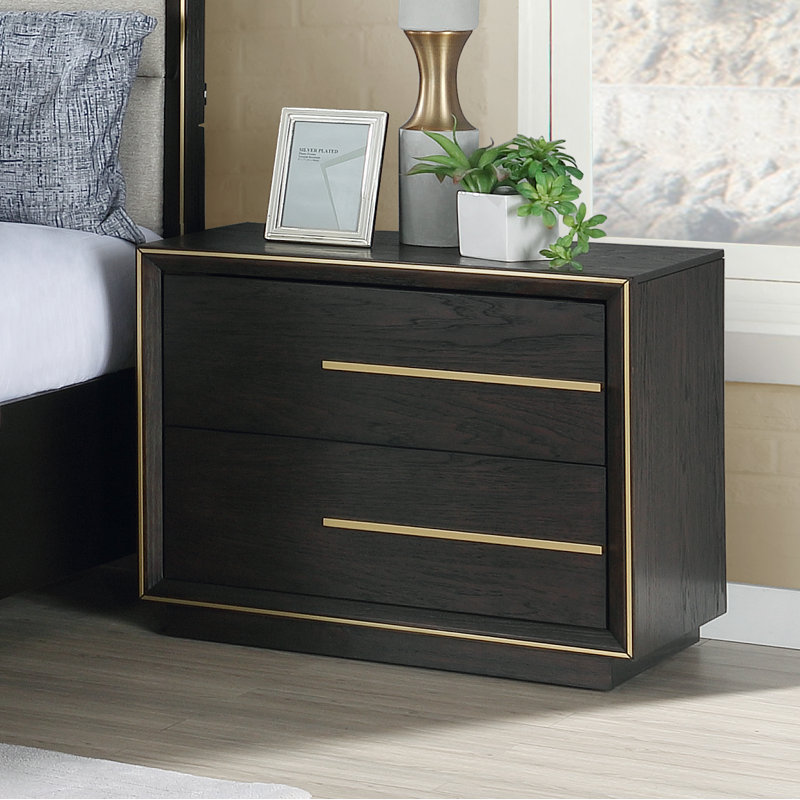 Everly Quinn Blairstown 2 Drawer Solid Wood Nightstand In Espresso Wayfair
