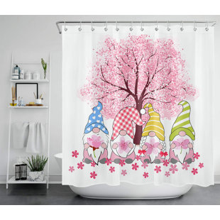 Retro Valentines Day Love Heart Tree Shower Curtain Red Truck with Cute Gnome for Modern Farmhouse Fabric Shower Curtain Set Buffalo Check Plaid Decor Cloth Bathroom Shower Curtains 71 x 71 Inch