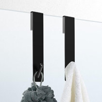 Silver Mcgrady1xm 4 Pack Shower Door Hooks Stainless Steel Towel Hooks Includes Over Extended Door Hooks 7 Inch and Shower Squeegee Hooks 4.7 Inch for Bathroom Frameless Glass Shower Door 