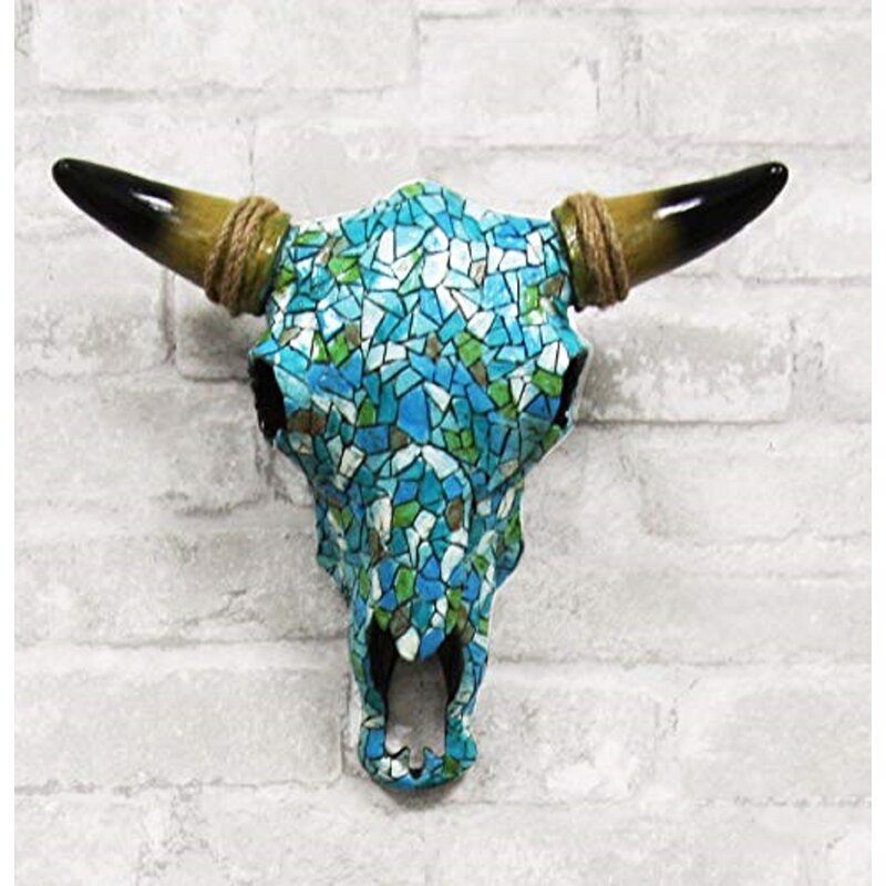 Ebros Mosaic Steer Bison Buffalo Bull Cow Skull Head Horns Wall Décor