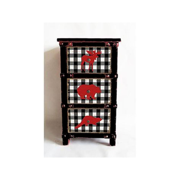 Millwood Pines Groveland Animal Buffalo Plaid 3 Drawer Accent