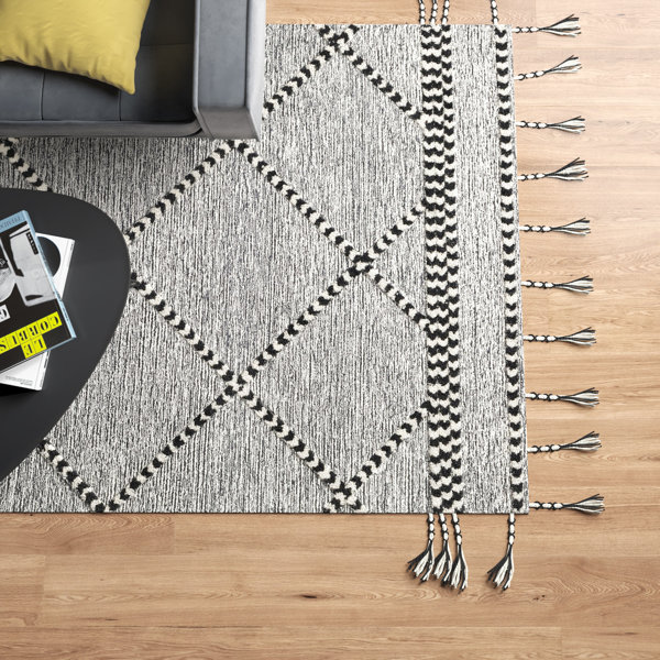Dade Geometric Handmade Tufted Wool Black Cream Area Rug Reviews Allmodern