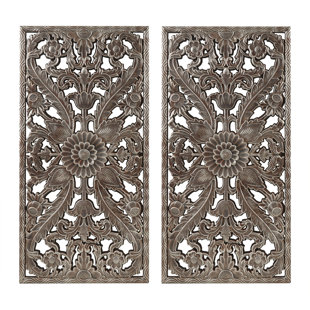 Large Rustic Tuscan Carved Dark Wood Medallion Set/3 Wall Art Panels Home Decor 