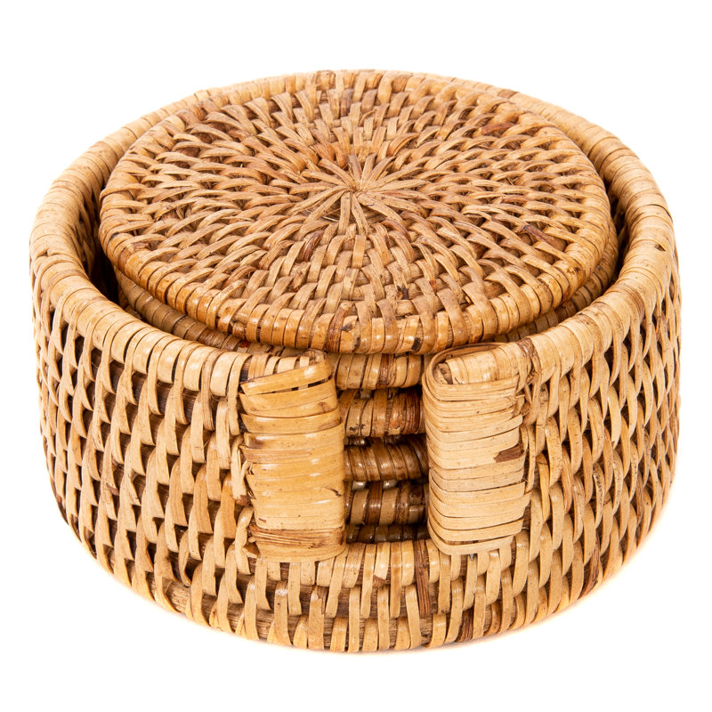 Rattan 7 Piece Round Coaster Set
