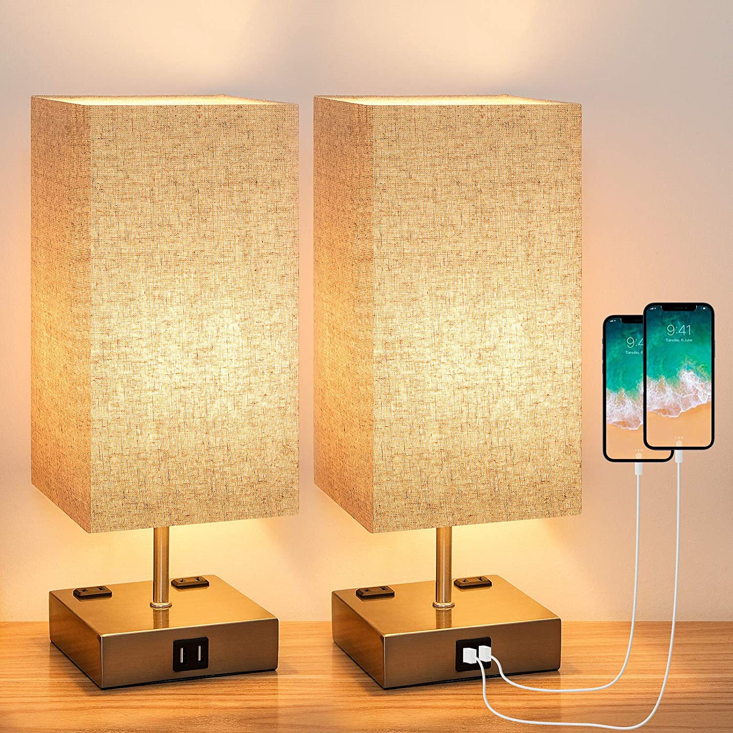 Touch Control USB Table Lamp Bedroom Lamp with 2 Fast Charging USB Ports