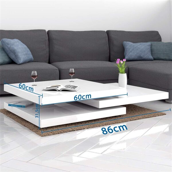 Couchtisch Hochglanz-Weiß 60x60x42cm Spanplatte Beistelltisch Tisch 