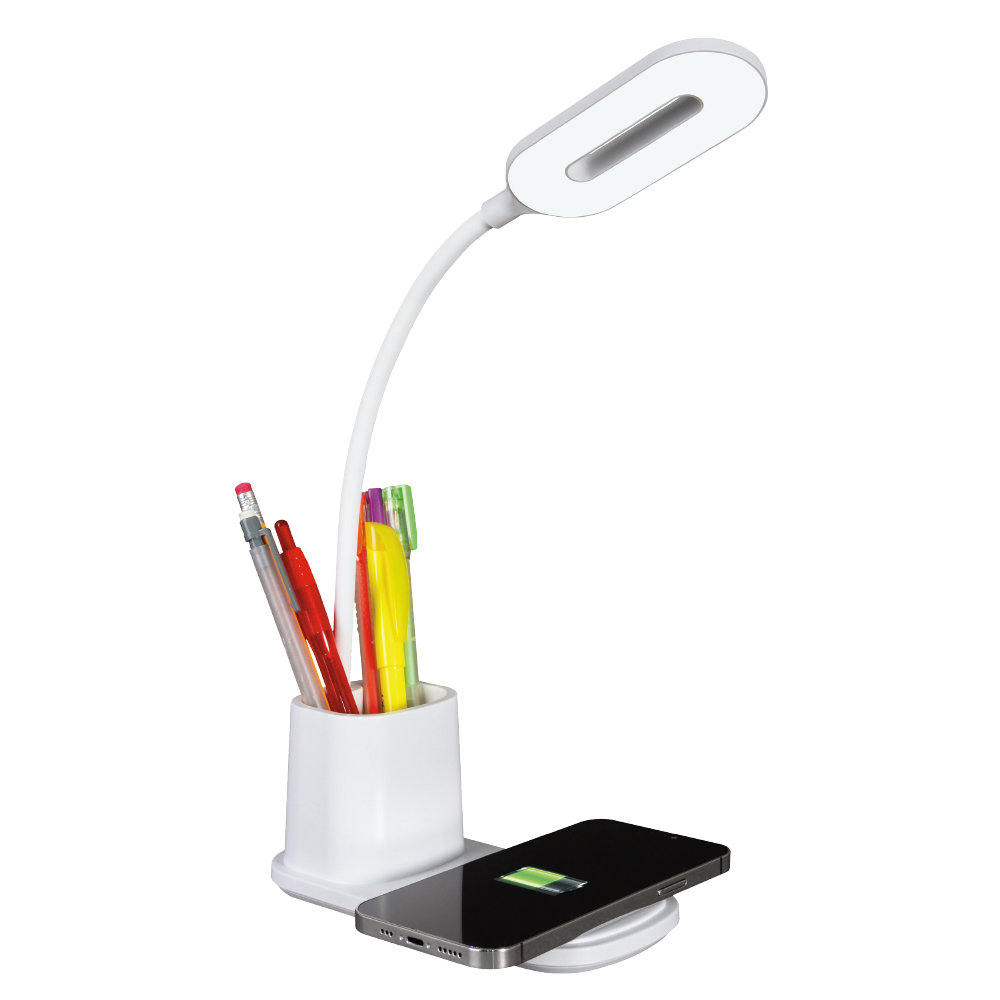 OttLite Organizer LED Desk Lamp Wireless Charging, 3 Colors, Dimmable,  Flexible Neck, Storage Area | Wayfair