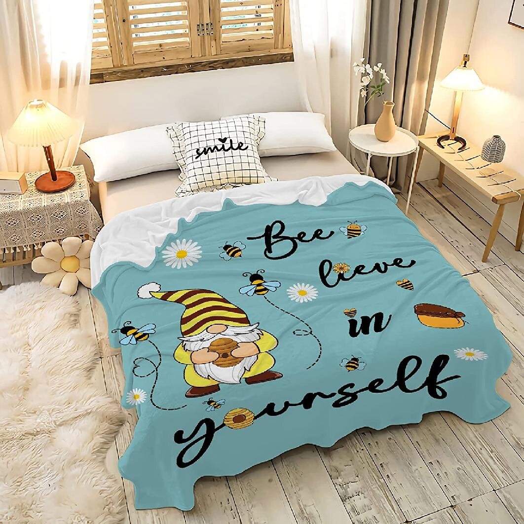 Sun Bee Flannel Fleece Throw Blanket Lightweight Cozy Plush Fit Couch Sofa 