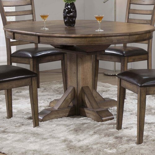 Millwood Pines Stahl Extendable Solid Wood Pedestal Dining Table ...