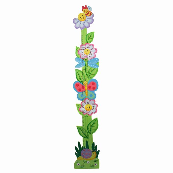 Blue Floral Wooden Height Chart for Kids Flower Wood Growth Chart for Girls 