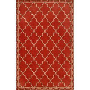 Abboud Floor Tile Hand Tufted Red/Gold Indoor/Outdoor Area Rug