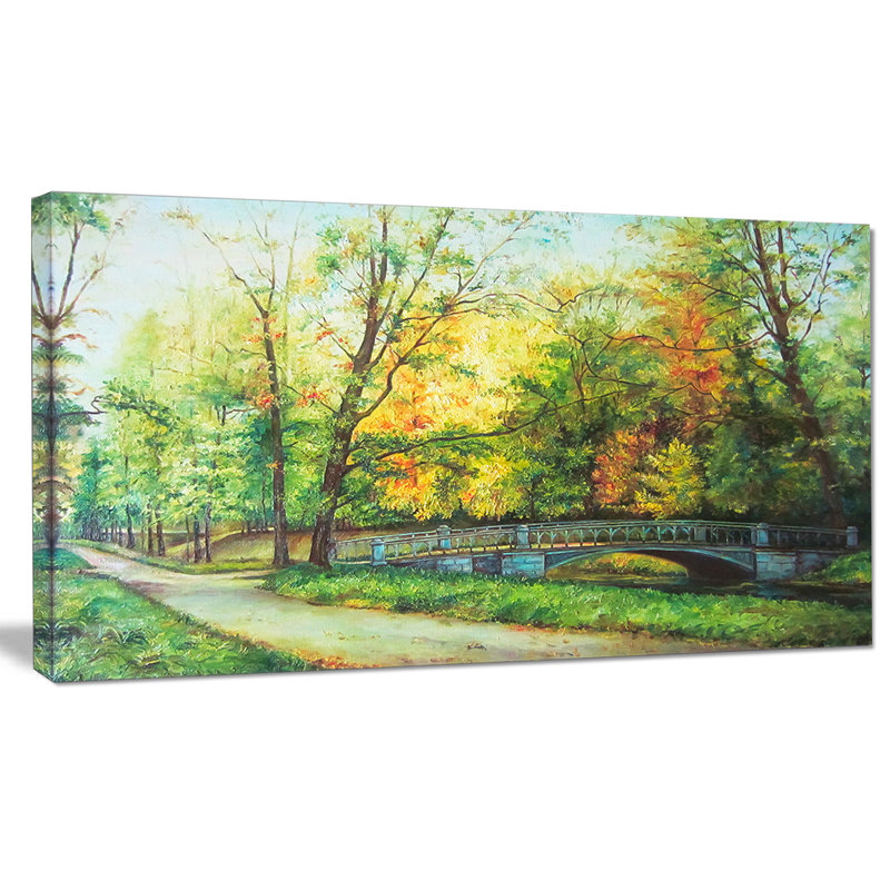 Designart Bridge In Colorful Forest Painting Print On Wrapped