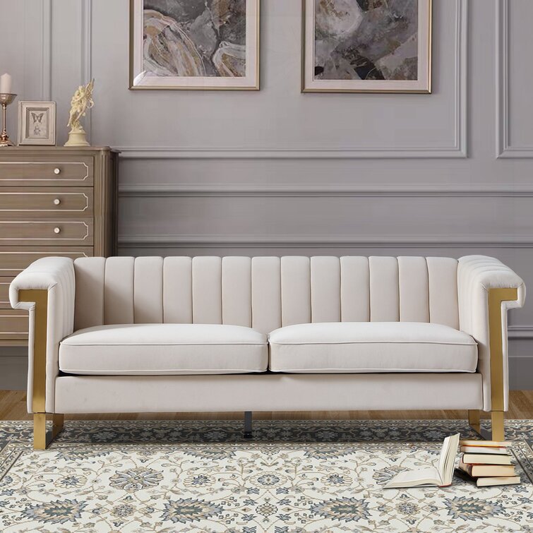 Everly Quinn Danute 83.86'' Velvet Flared Arm Sofa | Wayfair.ca