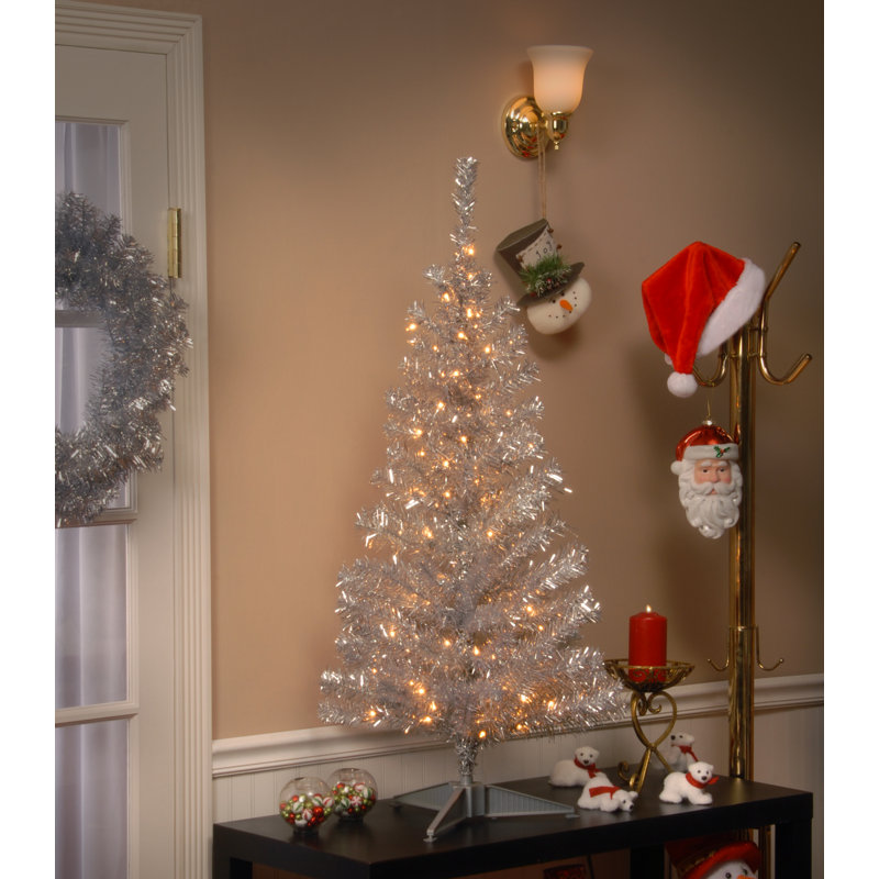 4 Ft Silver Tinsel Christmas Tree