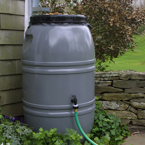 60 Gal. Weather Resistan Plastic Drainable Rain Barrel Color: Gray