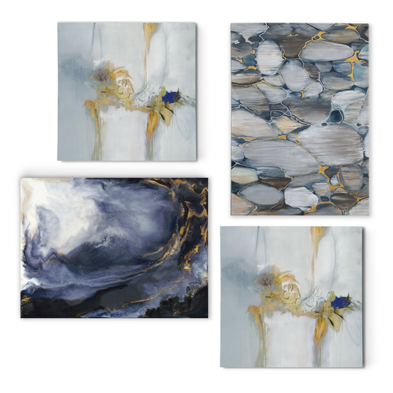 Mercer41 Geometric Blues 4 Piece Painting Print Set On Canvas