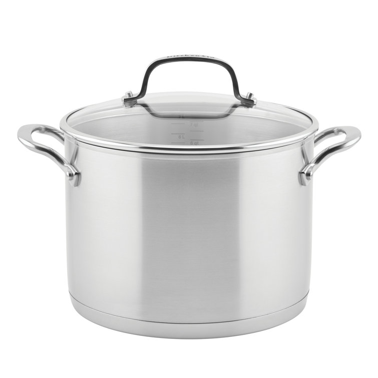 Kitchenaid 3-Ply Base Stainless Steel Stockpot With Lid, 8-Quart, Brushed  Stainless Steel