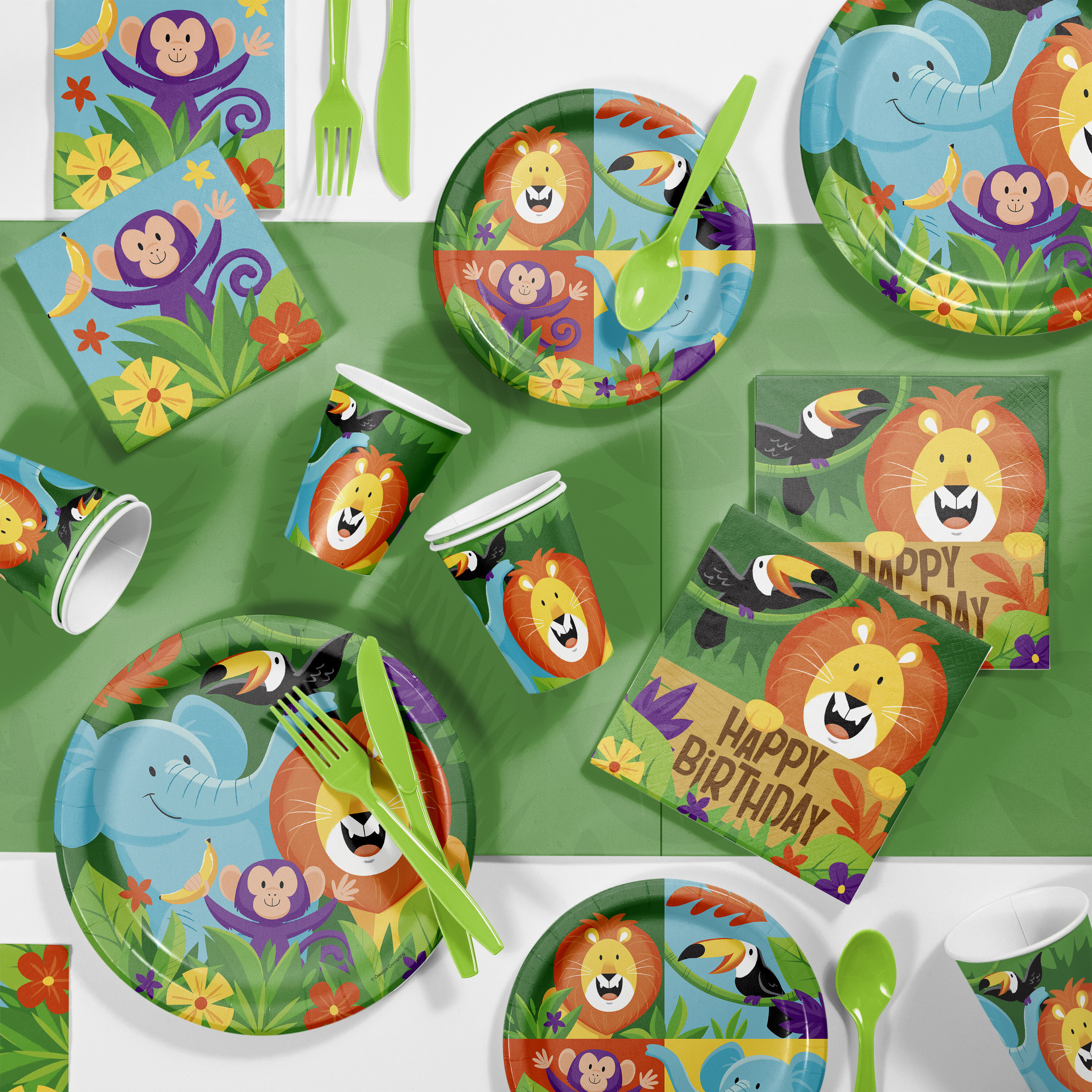 Plastic Table Covers 54 x 102 2 Pack Bright Jungle Safari Animals Party Supplies 