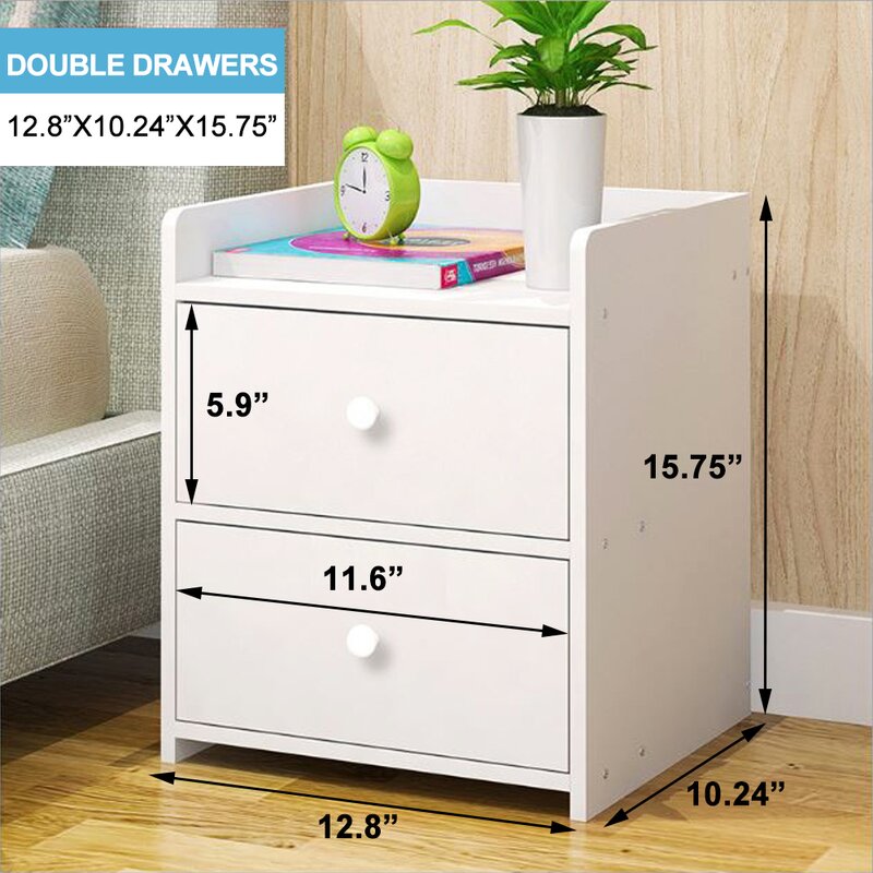 Ebern Designs Alfeu 2 Drawer Nightstand In White Wayfair