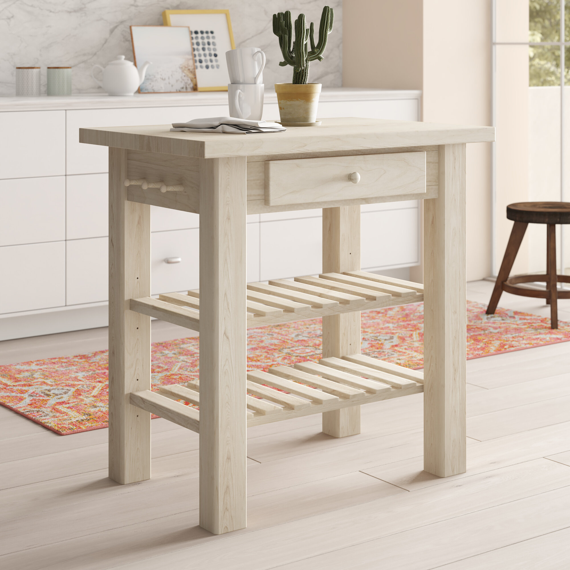 Mistana™ Lynn 36'' Wide Rolling Prep Table With Solid Wood Top 