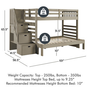 Viv + Rae Huseman Twin Over Full Solid Wood Standard Bunk Bed by Viv ...
