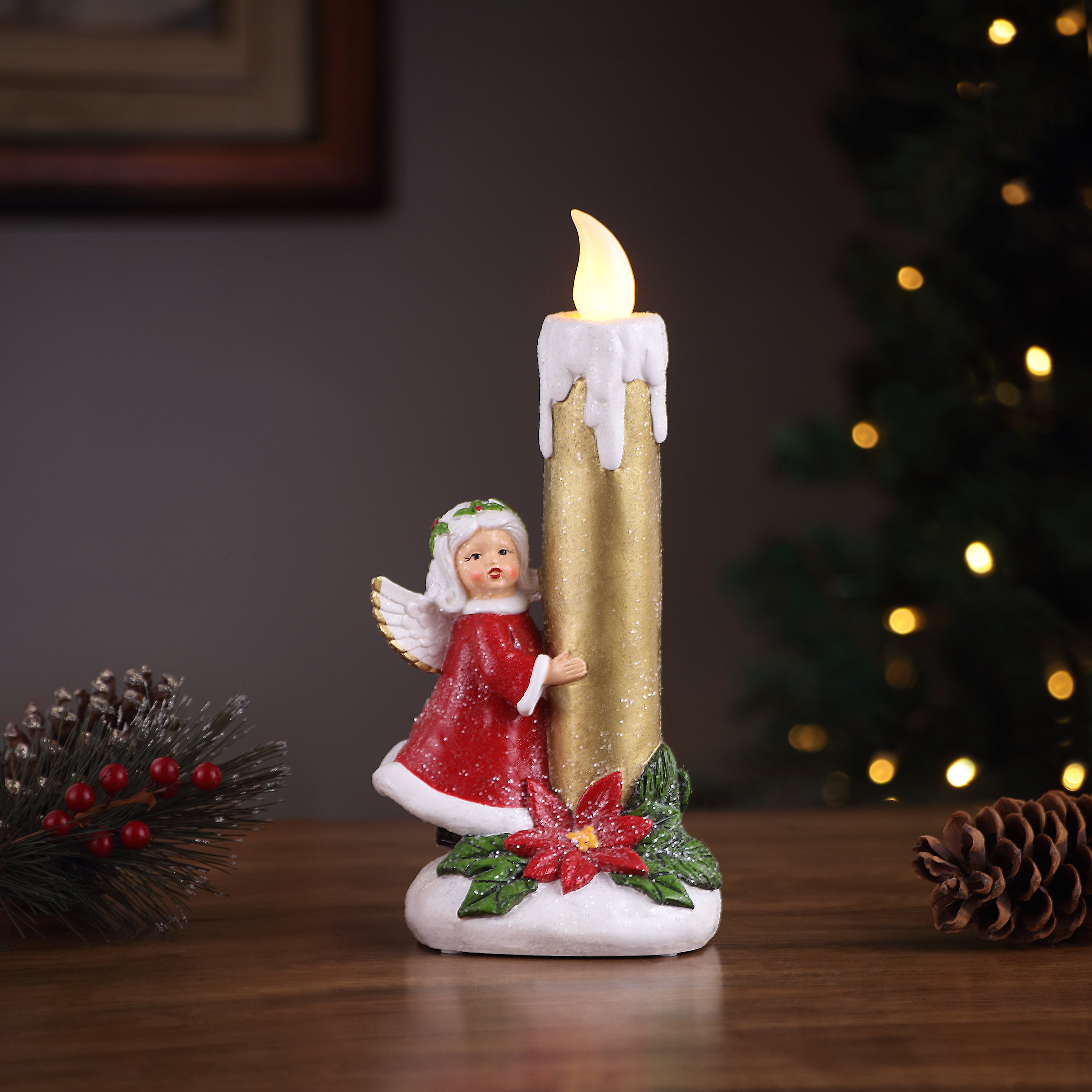 Flameless Angel Candles White Wax Battery Operated Christmas Holiday Decorations