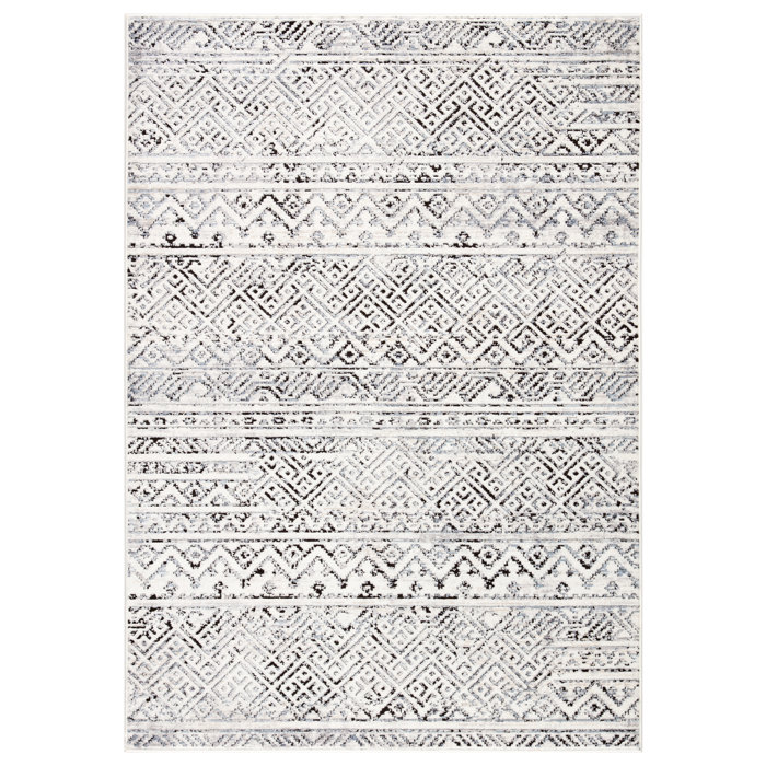 Shelbie Tribal White Black Area Rug Shelbie Tribal White Black Area Rug