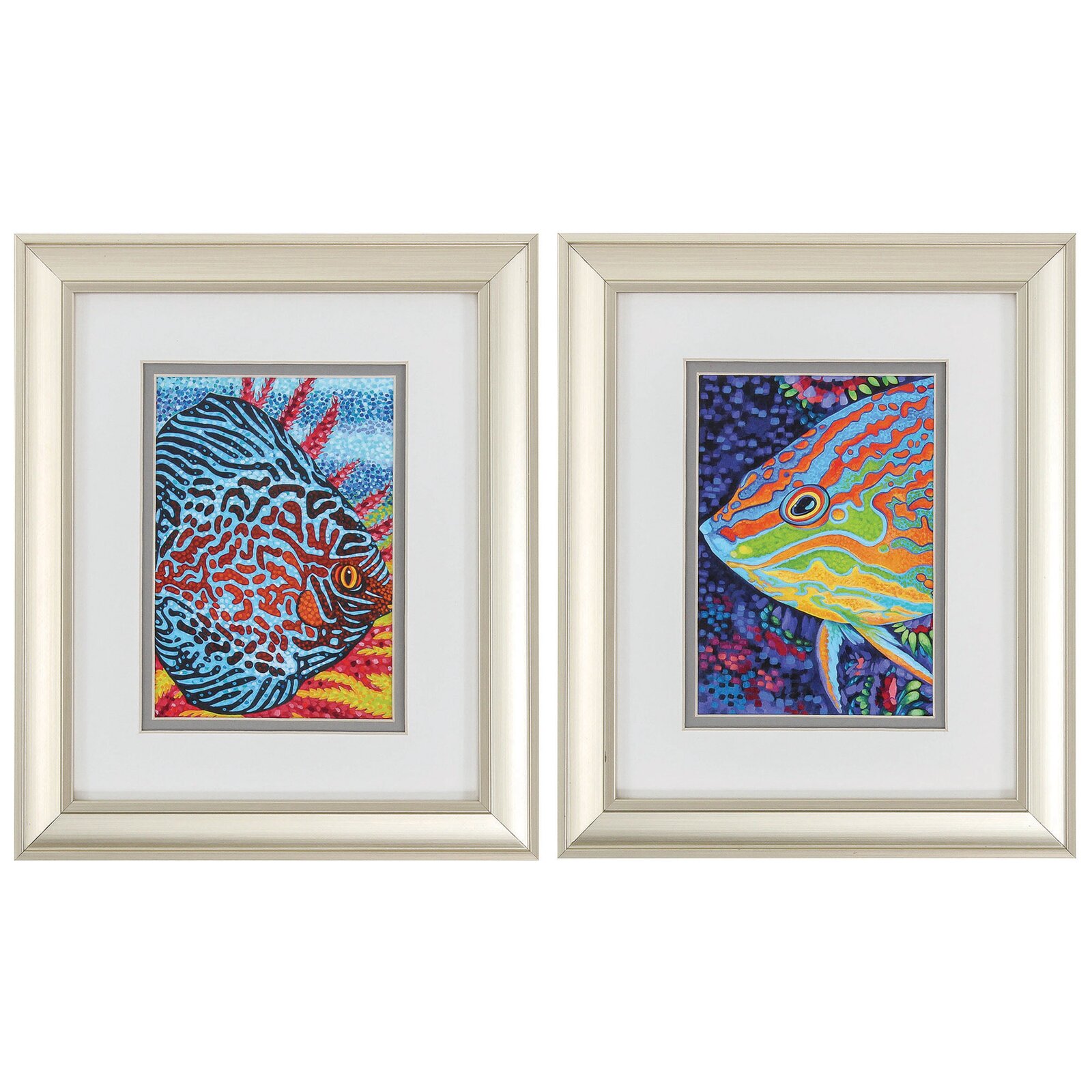 Champagne Gold Frame Tropical Fish - 2 Piece Picture Frame Painting Print Set