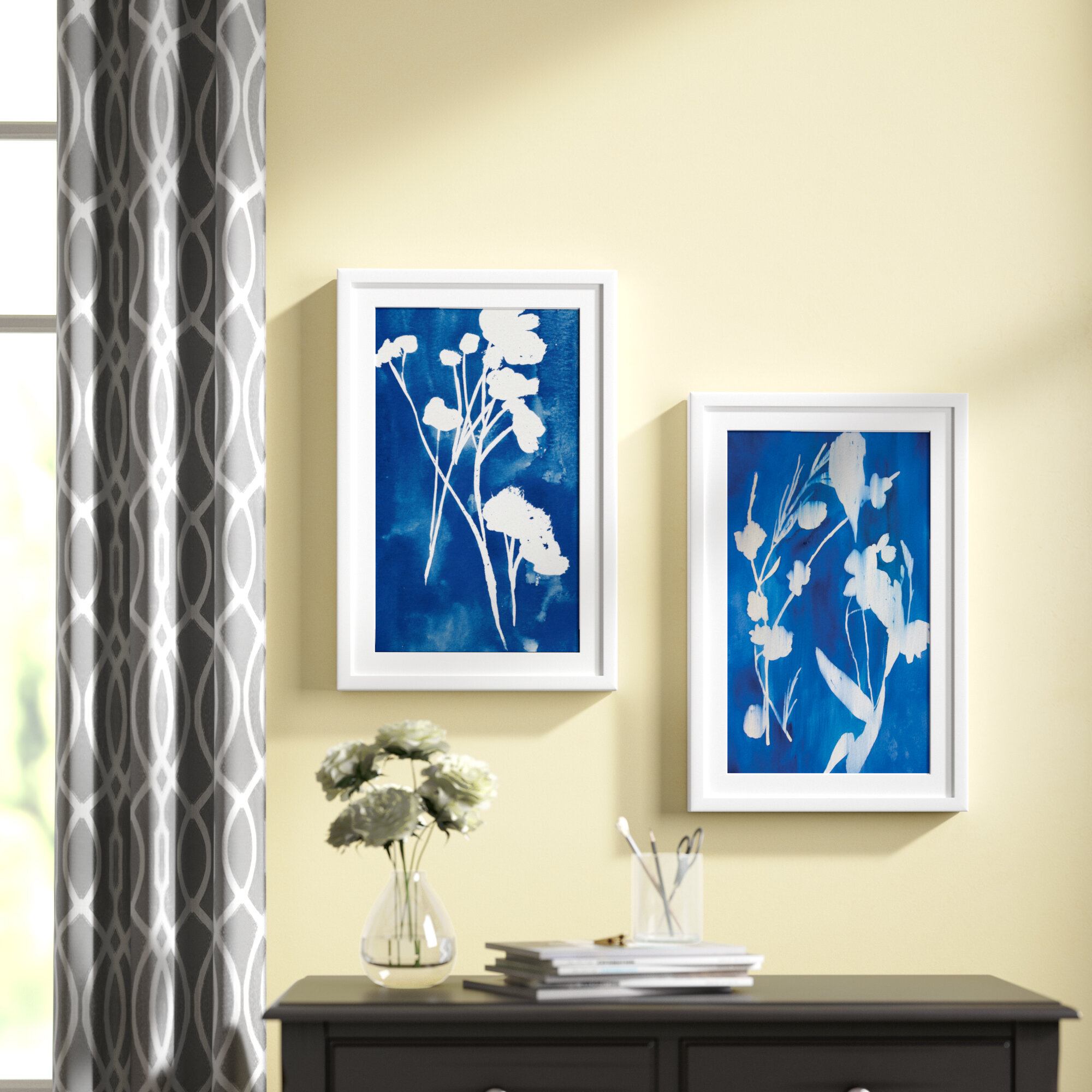 Darby Home Co A Touch Of Royal Blue Diptych 2 Piece Framed Acrylic Painting Print Set Wayfair