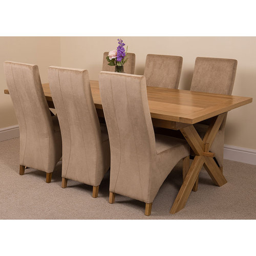 Baldev Kitchen Solid Oak Extendable Dining Set with 6 Chairs Rosalind Wheeler Colour (Chair): Beige
