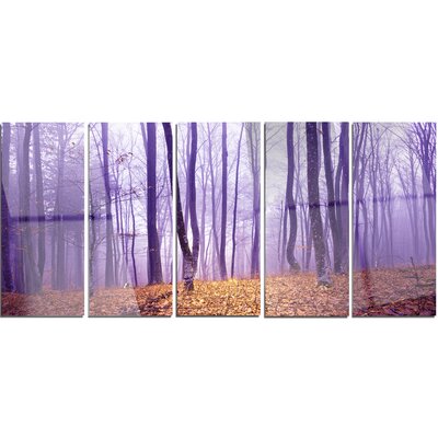'Magenta Foggy Fairytale Forest' 5 Piece Photographic Print on Metal Set DesignArt