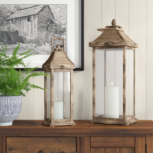 2 Piece Glass and Wood Lantern Set & Reviews | Birch Lane