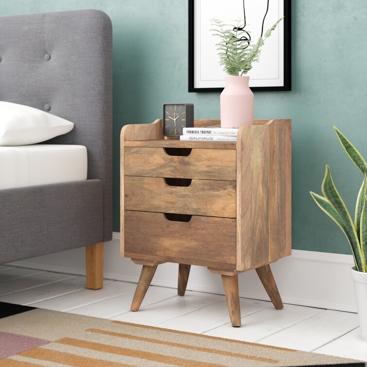 solid wood bedside table with drawers