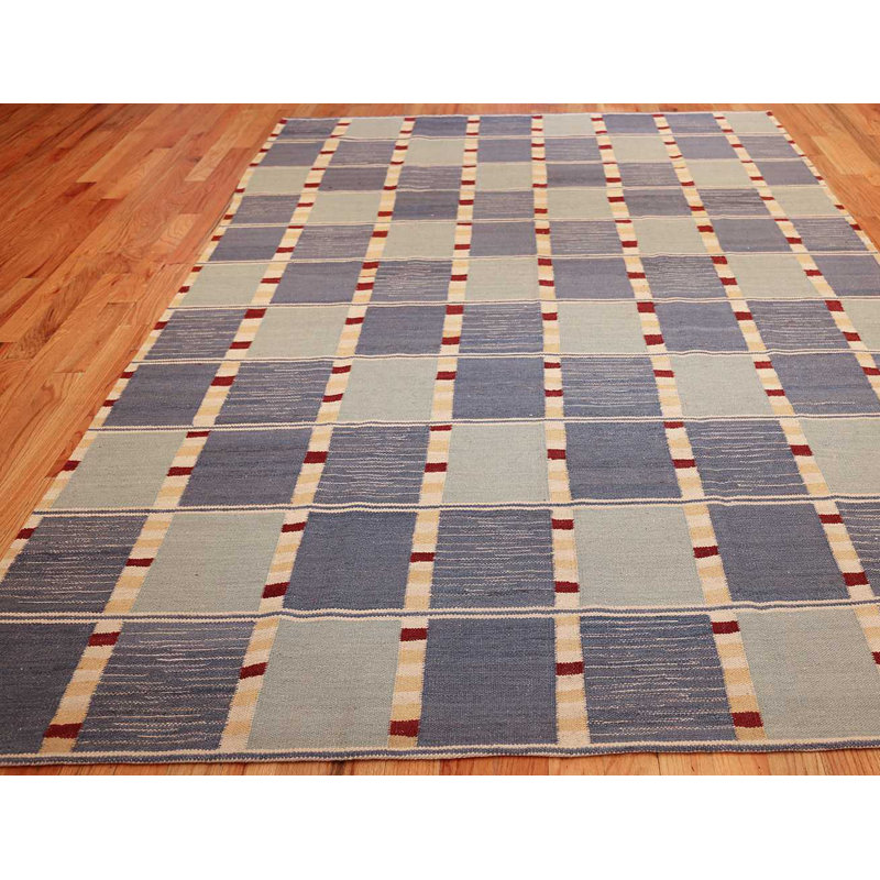 Nazmiyal Collection One Of A Kind Hand Knotted 2000s Mid Century Modern Blue Green 7 X 10 Wool Area Rug Wayfair